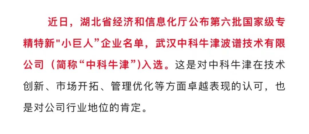 喜报!武汉中科牛津波谱技术有限公司成功入选国家级专精特新“小巨人”企业名单 喜报!武汉中科牛津波谱技术有限公司成功入选国家级专精特新“小巨人”企业名单